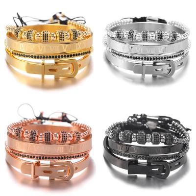 China New style punk style punk micro insert Zircon stainless steel bead micro roman bracelet set for men and women for sale