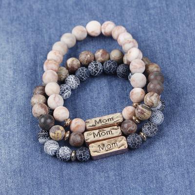 China Punk Hot Sale Mom Gift Yoga Lettering Mom Colorful Natural Stone Bracelet for sale