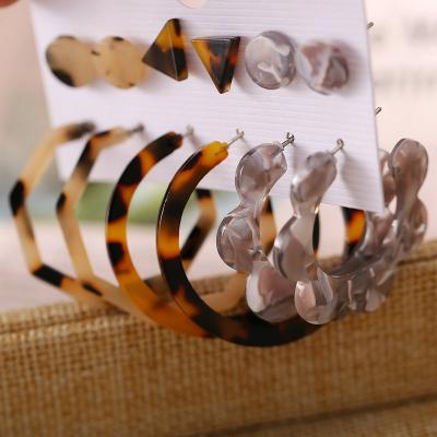 China 2022 TRENDY bulk wholesale mixed design 6pairs set retro flower minimalist earring studs acrylic set for sale