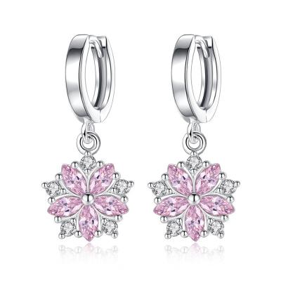 China Hot Selling FASHIONABLE Products Fashion Exquisite Elegant 925 Sterling Silver Pink Flower Zirconia Stones Earring for sale