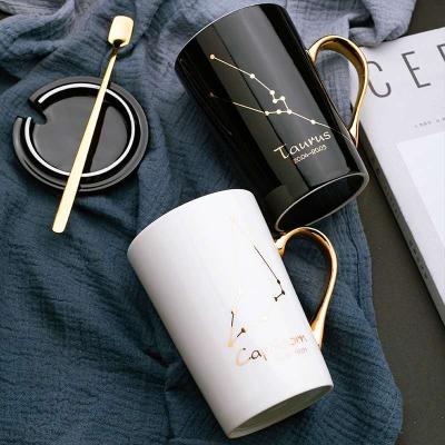 China Stocked 12 Nordic Custom Constellation Coffee Mug /Creative Couple Mugs With Gold Handle for sale