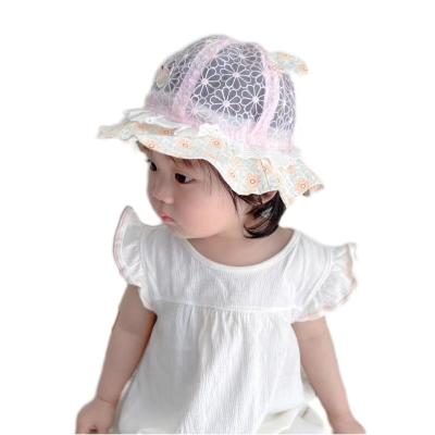 China Baby Hats Solid Color Cotton Infant Toddler Sun Hat Princess Lace Up Kids Breathable Sun Hat for sale