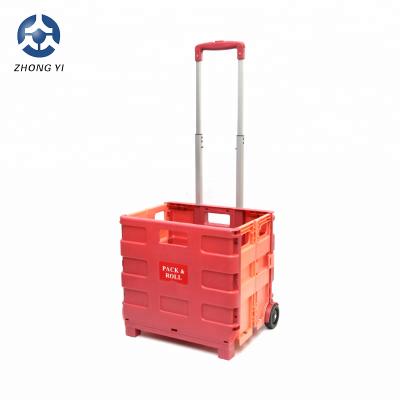 China Easy Folding Pack and Roll Folding Portable Collapsible Folding Grocery Cart Plastic Cart with Wheels for sale