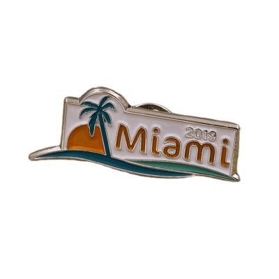 China Custom 1 Inch Europe Cheap Silver City Badge Soft Enamel Pins Miami Badges With Butterfly Buckle for sale