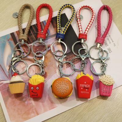 China Bel Resin Food Plastic Hamburger Pendant Key Chain Cartoon French Fries Key Ring for sale