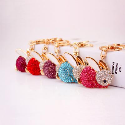 China Friut Key Chain 2019 Year Women Animal Crystal Rabbit Key Chain Bag Charms Rabbit Gifts Crystal Key Chains Chain Ring for sale