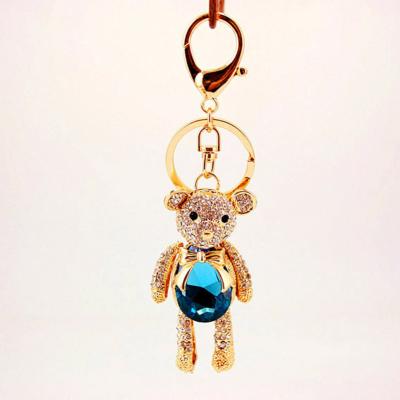 China Creative Crystal Bear Chains Key Chain Crystal Bow Tie Butterfly Key Blue Rhinestone Cup Key Chain Small for sale