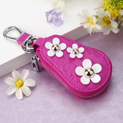 China 2019 New Fashion Car Key Holder Cool Daisy Leather Small Car Key Case Car Key Case for sale