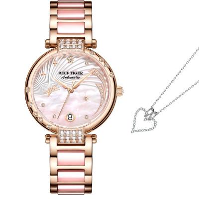 China Reef Tiger Fashion Women Watches Beautiful Waterproof Watch Set With Necklace Jewelry for sale