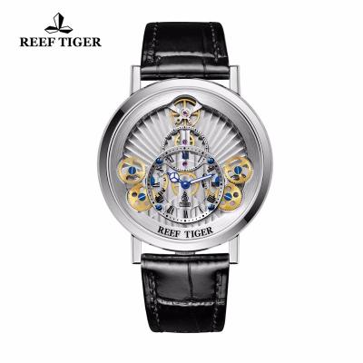 China Water Resistant Reef Tiger /Luxury Quartz Watches For Men Unique Genuine Leather Strap Skeleton Wristwatches Charming Watch RGA1958 for sale