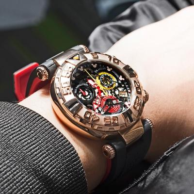 China Automatic Date Reef TigerTop Brand Men Sport Watches Chronograph Rose Gold Skeleton Watches Waterproof hombre masculino RGA3059-S for sale