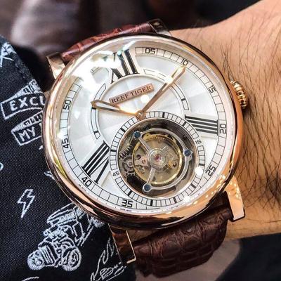 China Chronograph Reef Tiger/Rt Fashion Watch For Men's Solid Alligator RGA1999 Leather Case Luxury Business Rose Gold Watch Automatic Watches for sale