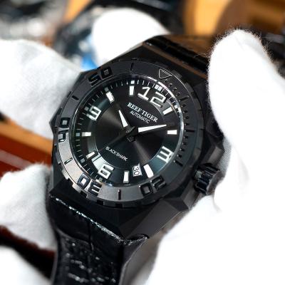 China Relogio Masculino RGA6903 Black Reef Tiger Men Sports Watches All Day/Date Automatic Mechanical Watch Military Leather Strap for sale