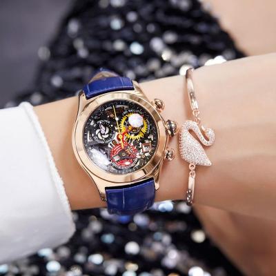 China Automatic Date Reef Tiger Ladies Fashion Watches Skeleton Watches Date Swiss Ronda Movement Luxury Rose Gold Watches Blue Strap RGA7181 for sale