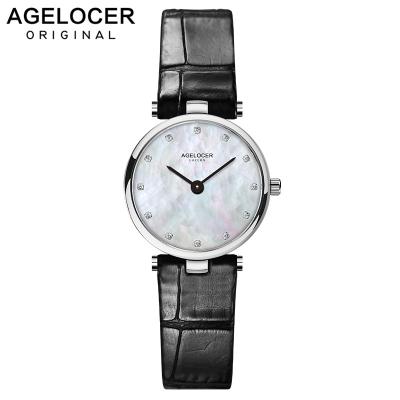 China AGELOCER Swiss Day/Date Fashion Quartz Watches Women Diamonds Wristwatch Leather Top Brand Luxury Ladies Dress Clock Female for sale