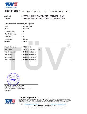 TUV mark - Yuyao Haisheng Plastic And Metal Products Co., Ltd.