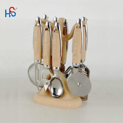 China Home Cozinha ABS Manuseio de aço inoxidável 430 Conjunto de utensílios de madeira Kitchenware Gadget Set à venda