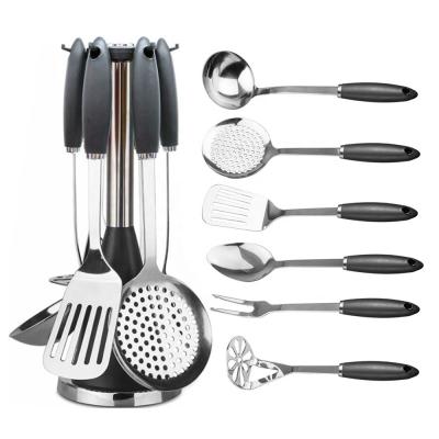 China TPR Plastic Handle 7 Piece Stainless Steel Kitchen Utensils Set for All Cookware for sale