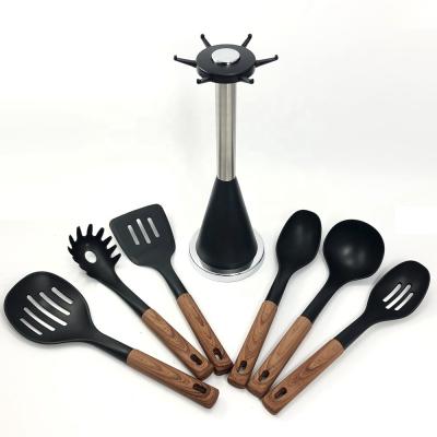 China 2024 Best Seller Wooden Handle Silicone Cooking Utensil Set with Nylon66 Material for sale