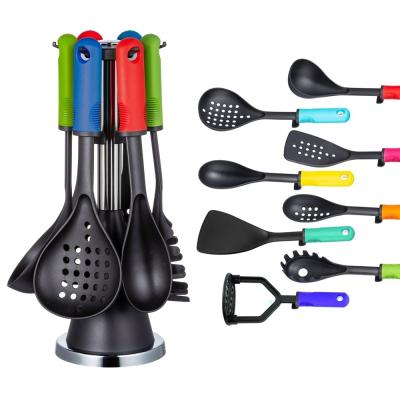 China Sustainable Kitchen Cooking Utensil Set with Rotating Stand and TPR PP Handle Material for sale