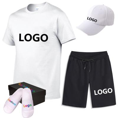 China Famous Men's Set Custom Logo Sport QUICK DRY Short Sleeve Two Pieces Solid Color Cotton Summer Set For Men for sale