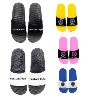 China CUSHIONING OEM Custom Black Massage Slides Custom Logo Design Slide Sandal Slippers Women Massage Custom Sandal Slippers for sale