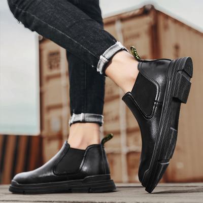 China Wholesale British Trend Deodorization High Slip On Western Chelsea Boots Genuine Leather Black Mens Boots for sale