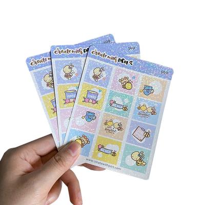 China Custom High Quality Waterproof Vinyl Rainbow Film Glitter Sticker Sheet Kiss Cut Print Cute Label for sale