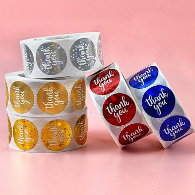 China Waterproof Water Proof Oil Proof Self Adhesive Custom Logo Ribbon Paper Printed Holographic Roll Thank You Label Packaging Stickers for sale