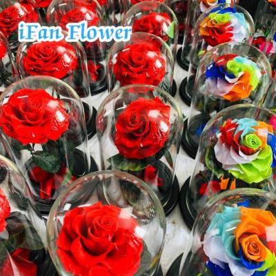 China Large environmental protection green eternal rose flower head preserved glass blooming roses wedding table centerpiece wholesale for sale