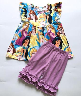 China Wholesale Cotton MOQ 1 Floating Sleeve Cotton Girl Festival Set Cartoon Pattern Polyester / Baby Clothing Summer Rts for sale