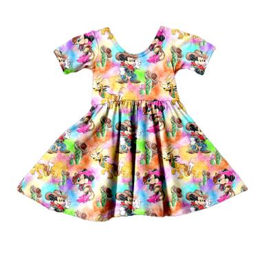 China Casual ready to ship 2020 cartoon pattern clothing girls twirl dress boutique kids clothes OEM/ODM for sale