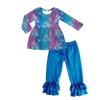 China Winter Casual Hot Kids Fall Sale Dropship Boutique Blue Colorful Princess Design Clothing Sets for sale