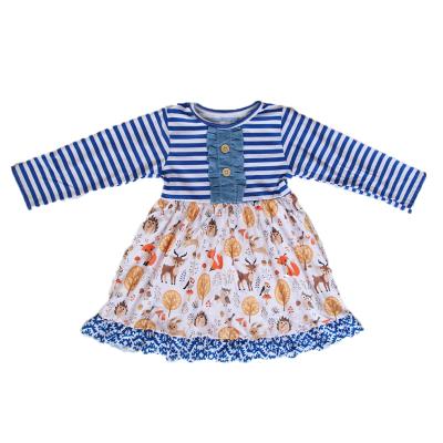 China New Breathable Amazon Supplier Children 4 Years Old Mexican Design Fox Cartoon Striped Girl Princess Party Dress for sale