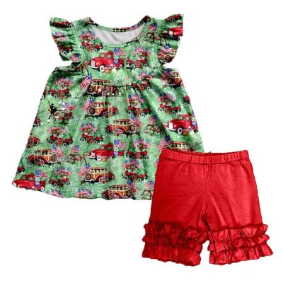 China Wholesale OEM/ODM Formal Kid Clothes Sets Girls Ruffle Outfits Summer Car Kids Clothing Sets OEM/ODM for sale