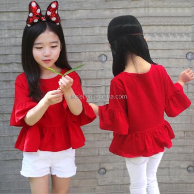 China PUNK STYLE Print OEM Hotest Fashion Girl's Custom Design Clothes Simple Red Ruffle Big Half-Sleeve Little Girl Shirt for sale