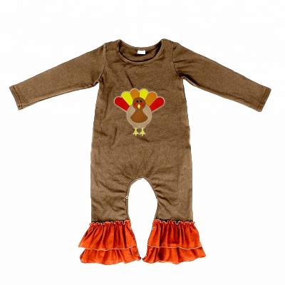 China Long Sleeve OEM/ODM Children Clothes Wholesale Thanksgiving Toddler Baby Overalls Turkey Romper for sale