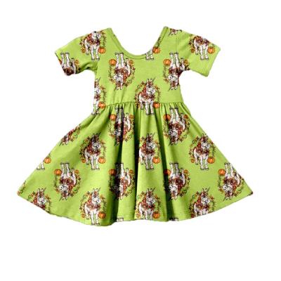 China Breathable Drop Shipping New Pumpkin Unicorn Baby Dress Wholesale Kids Boutique Halloween Apparel for sale