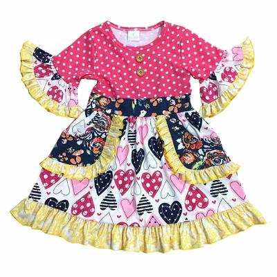 China Plus size make your own print unique free shipping baby valentine dresses cute spring heart prints girls valentines ruffle dress rts for sale