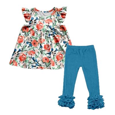 China OEM / ODM 2021 Spring Floral Beading Kids Stocking Outfits Cheap Wholesale Girl Clothing Casual for sale