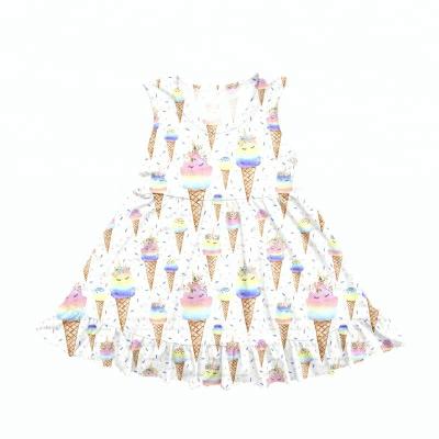 China Breathable Summer Kids Boutique Clothing Ice Cream Print Little Girl Dresses for sale