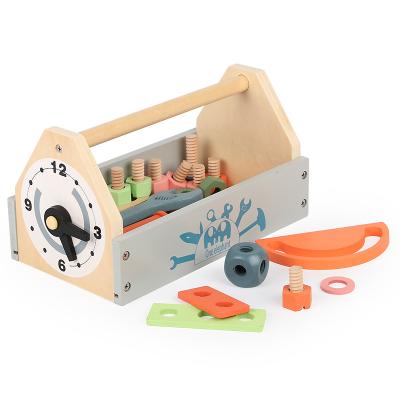 China Hot Sale Eco-friendly Material Tool Toy Set For Kids Repair Set Early Learning Wood Nut Screw Assembly Tool Basket Toy Early Education for sale