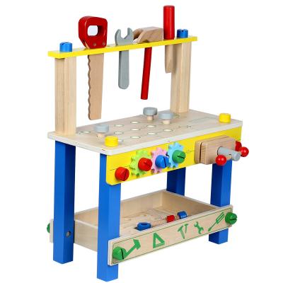 China New Montessori Carpenter Tool Bench Toy ECO-FRIENDLY Wooden Wrench Wooden Tool Holder Set Kids Play for sale