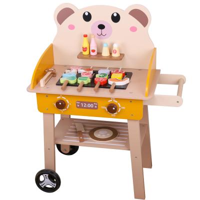 China Real Wooden Toys Bear BBQ Kitchen Set Kids Cooking Set New Mini Eco-Friendly Material Kitchen Toys Small Cook Educational Toys for sale