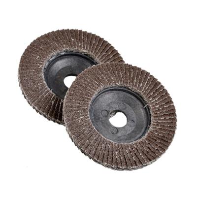 China Calcined aluminum abrasive disc flap wheel with plastic plate/ fiberglass backing for sale