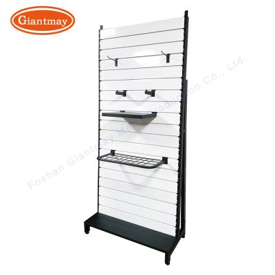 China Easy Assembly Metal Slatwall Product Display Rack Floor Phone Hanging Props Display Rack For Retail Store for sale