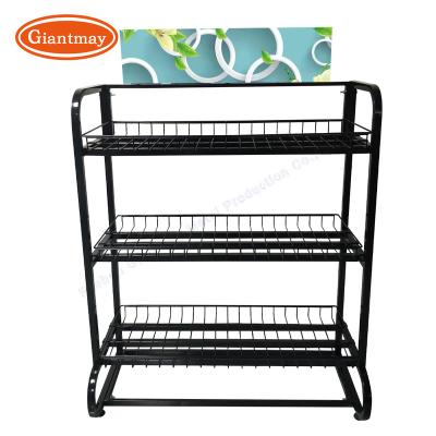 China 3 Tier Assembly Metal Wire Shelf Car Battery Display Rack Easy Floor Standing Heavy Duty Battery Car Care Display Rack for sale