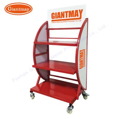 China Wholesale Supermarket/Retail Store/Shop Battery Storage Metal Shelf with Wheels Rack for Auto Car Battery Display for sale