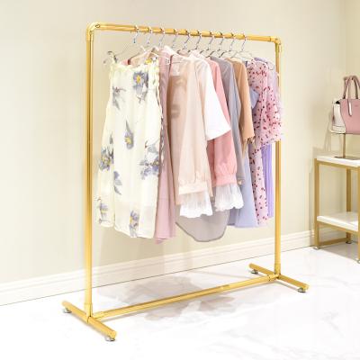 China Easy Assembly Gold Clothing Hanger Display Rack Storage Clothes Garment Racks w/Wheels for sale