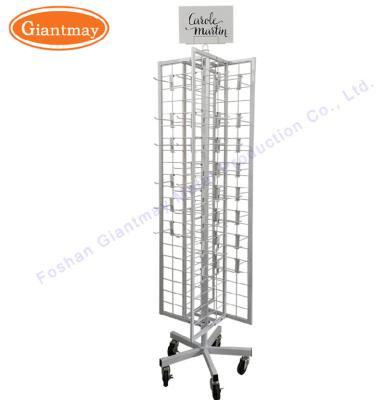 China Gorgeous Revolving Grid Wire Board Metal Wire Display Board Rack Display Stand With Hanging Hooks For Retail for sale